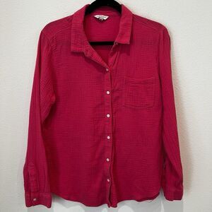 LUCKY BRAND Shirt Sz M Pink Button Up Gauzy Long Sleeve Slit Back Boho Beach